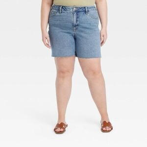 Ava & Viv Women's High-Waisted Bermuda Jean Shorts Medium Wash Size 24 7" Inseam
